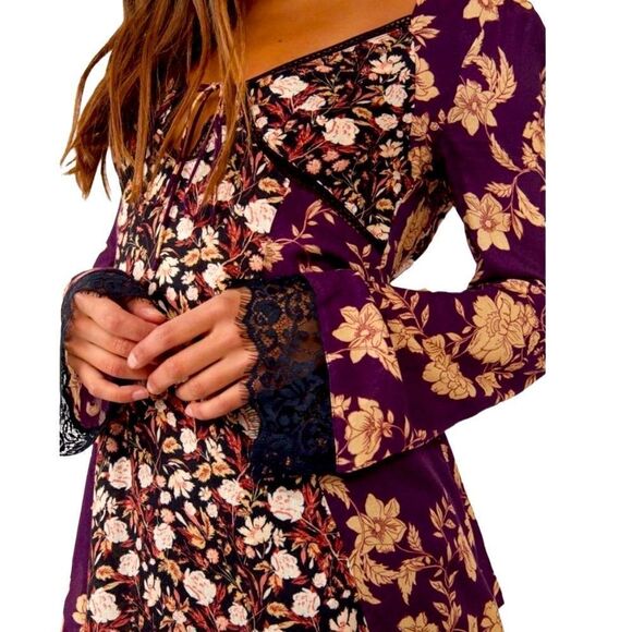 NWT Free People Odette Printed Tunic / Espresso Combo Size M - Picture 2 of 6